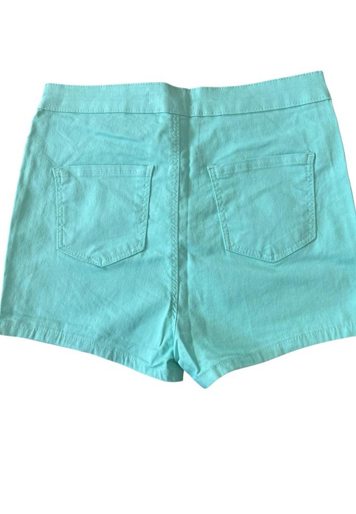 Blugi scurți damă de vară – elastici, mulați, cu buzunare la spate, verde deschis, Engros